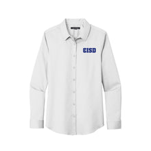 Load image into Gallery viewer, CISD Women Button Up Long Sleeve Twill Shirt
